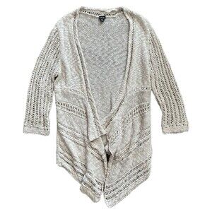 Rafaella Oatmeal Open Knit Waterfall Cardigan M